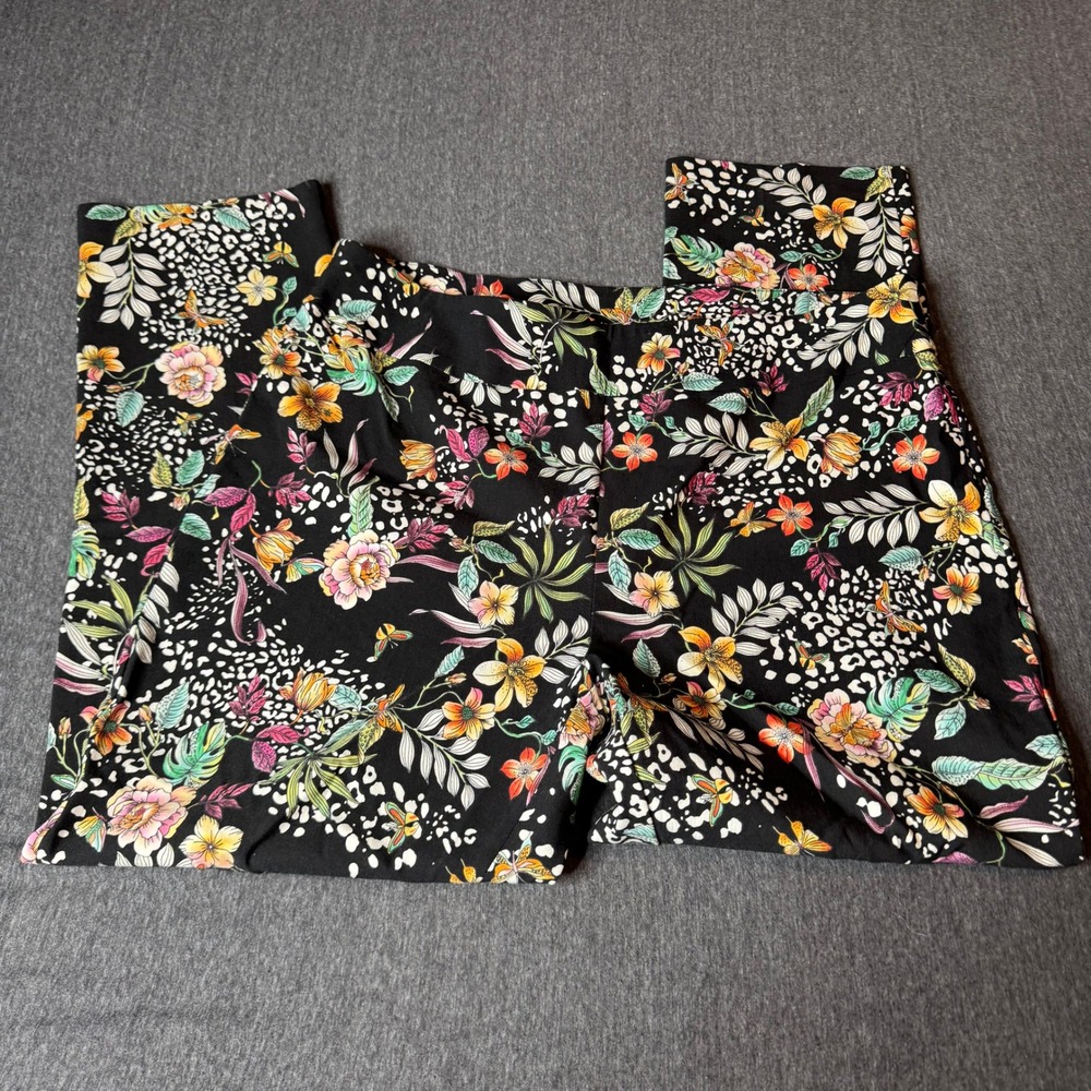 Charlie Paige Women's XL Floral Pants‎ Black Tropical Resort Casual